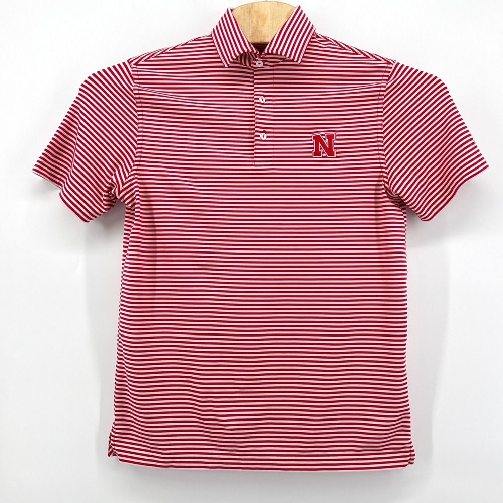 Vineyard Vines Nebraska Huskers Performance Polo Shirt Small S Red Striped Golf